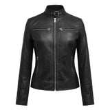 Helga Lambskin Leather Jacket Women, Stand-up Collar & Comfort Fit