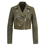 Thora Genuine Leather Jacket Women, Lapel Collar & Cropped Fit