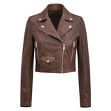 Thora Genuine Leather Jacket Women, Lapel Collar & Cropped Fit