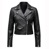 Thora Genuine Leather Jacket Women, Lapel Collar & Cropped Fit