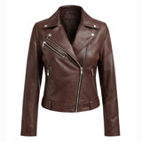 Freya Genuine Leather Biker Jacket Women, Lapel Collar & Regular Fit