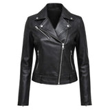 Freya Genuine Leather Biker Jacket Women, Lapel Collar & Regular Fit