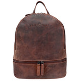 Elle City Backpack Women Many Compartments Leather Rucksack Cognac Compact